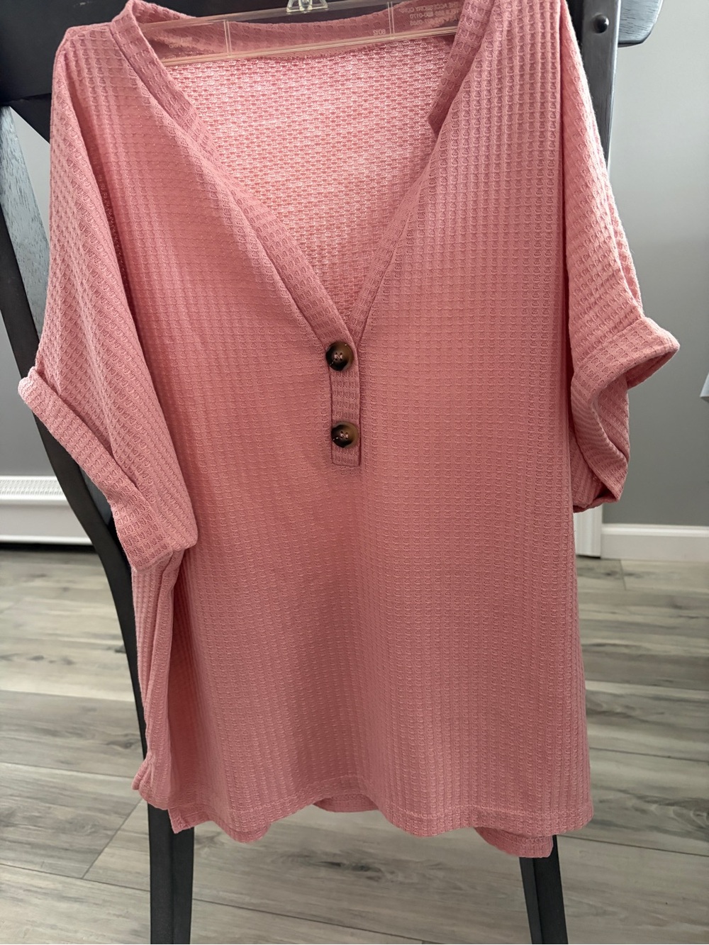 SHEIN Dusty Rose Waffle Henley Tunic with Button V-Neck